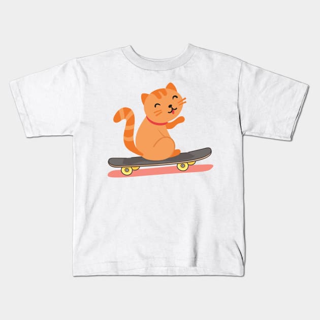 Cat Skateboarding Skater Funny Gifts Kids T-Shirt by chrizy1688